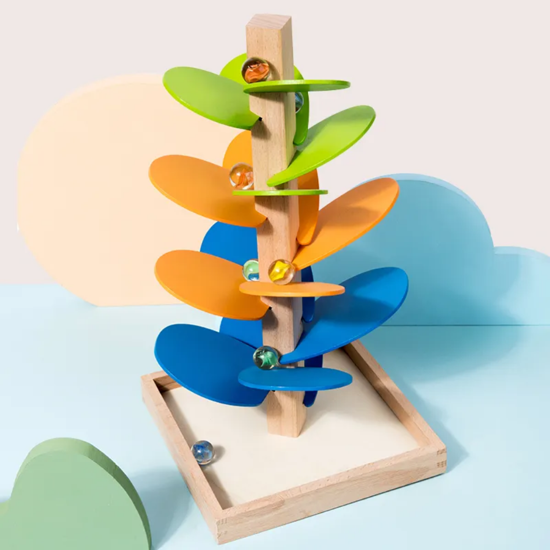 Petite arbre montessori en bois - Cascade de boules colorées | Jouet Montessori sensoriel et éducatif
