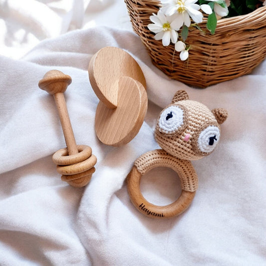 Cadeau de Naissance personnalisé - Jouets en Bois et Crochet - Biquette Biquette