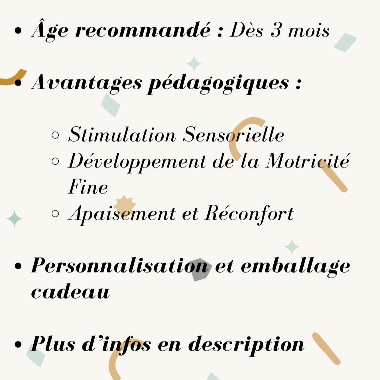 Coffret 3-6 mois – Jouets sensoriels en bois et tissu stimulants pour Bébé - Biquette Biquette