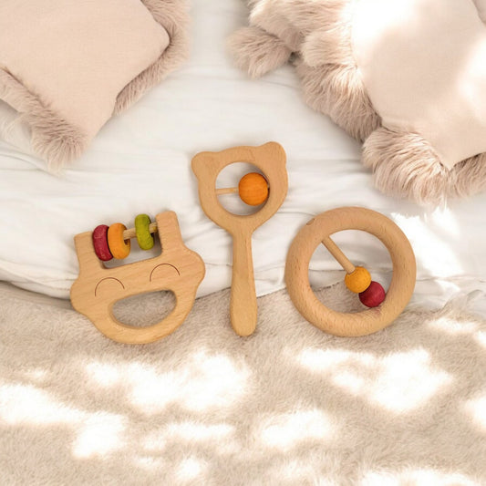 Lot de 3 hochets musicaux en bois - Biquette Biquette