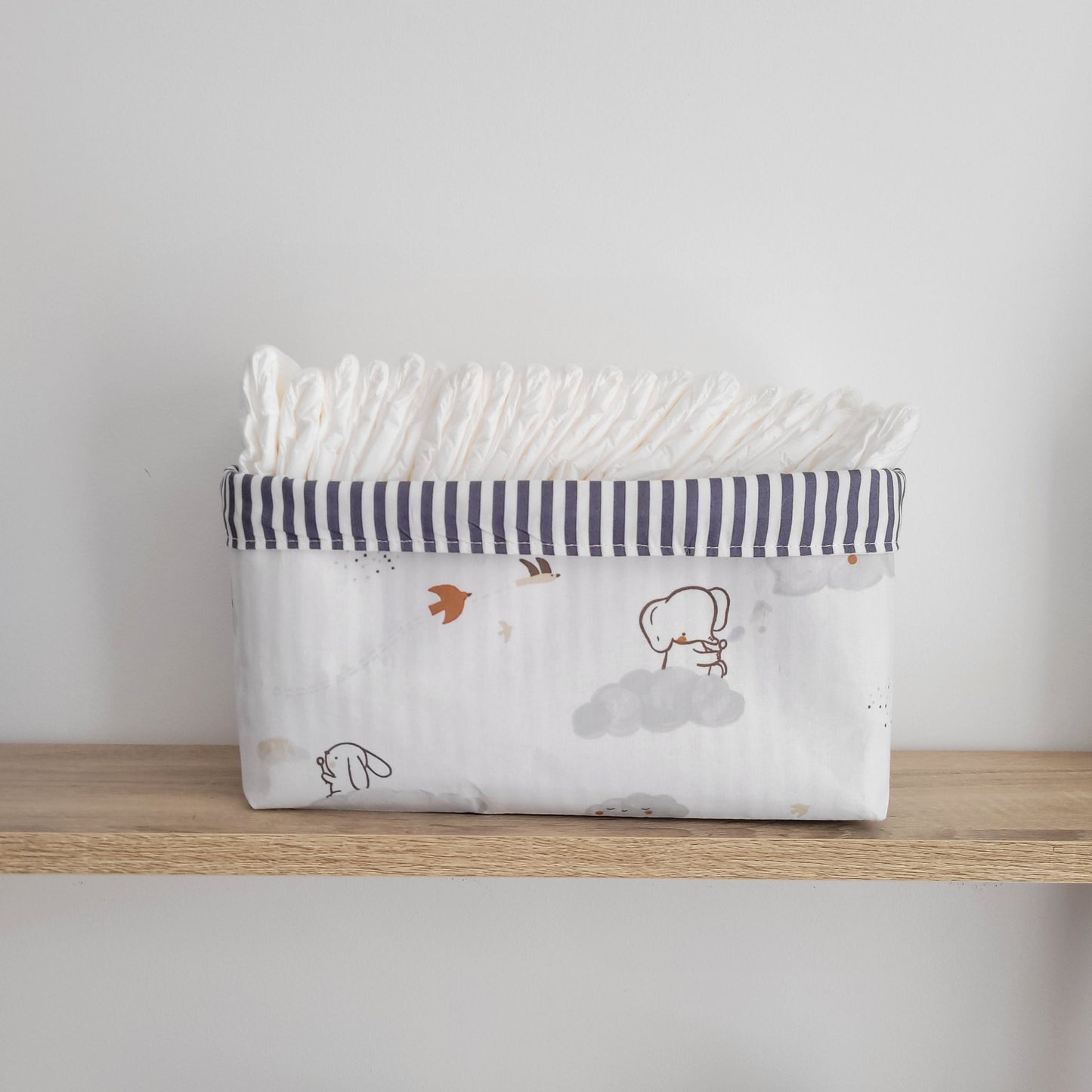 Paniers de Rangement Réversibles en Tissu - Modèle Nuages et Rayures - Biquette Biquette
