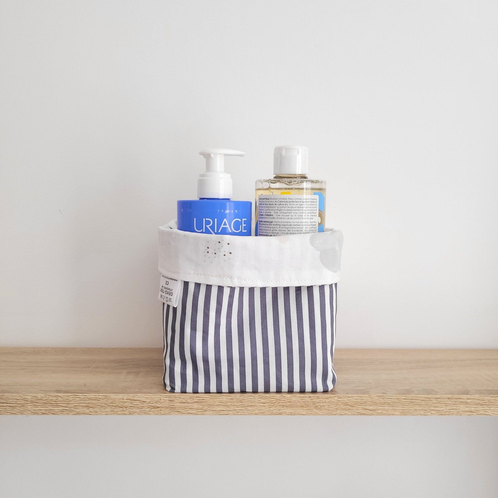 Paniers de Rangement Réversibles en Tissu - Modèle Nuages et Rayures - Biquette Biquette