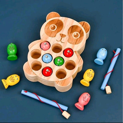 Jeu de peche magnetique panda poissons bois