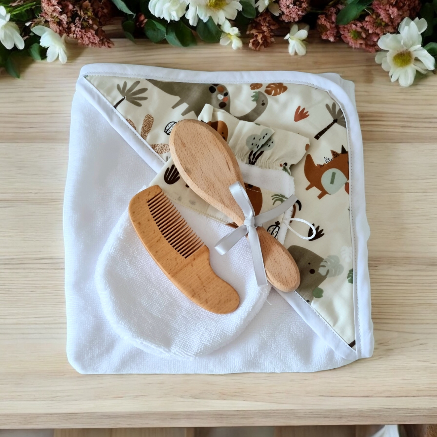 Cape de bain bébé Dino - éponge bambou