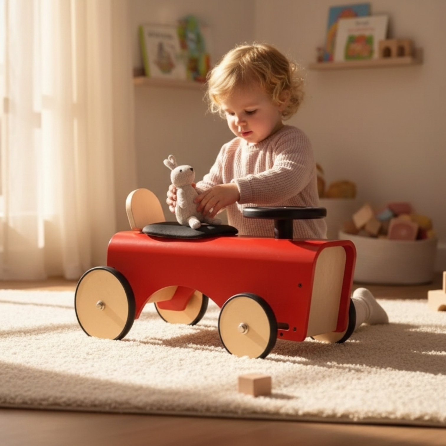 Véhicule porteur en bois - trotteur pour bébé - chariot de marche - Biquette Biquette
