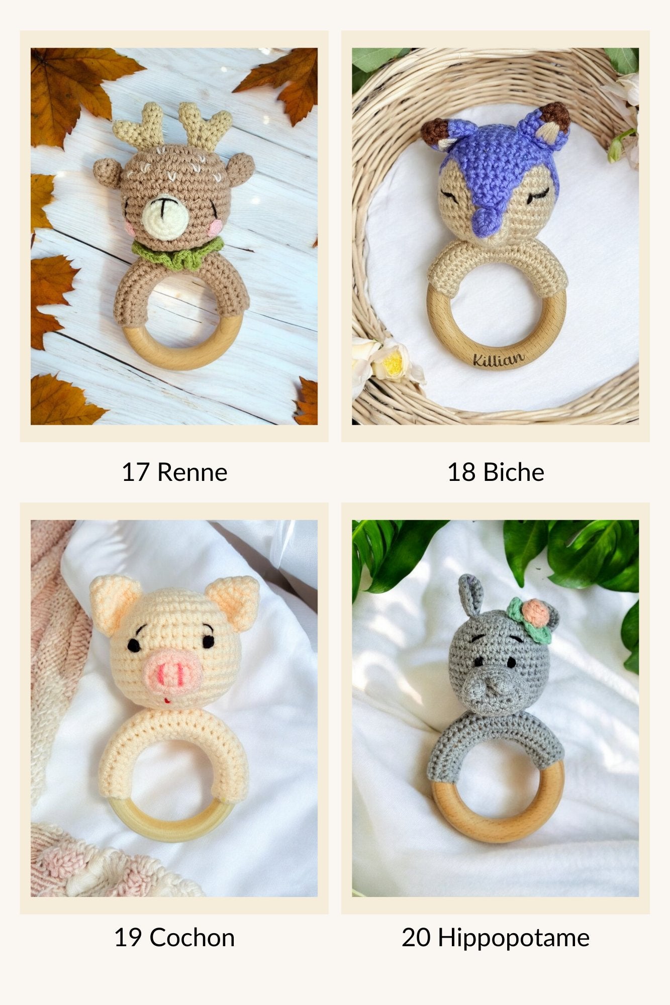 Cadeau de Naissance personnalisé - Jouets en Bois et Crochet - Biquette Biquette