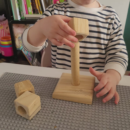 Wooden Stacking Tower - Rainbow of Circles and Squares
