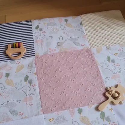 Grand tapis d'éveil rose éléphants, tapis de jeu qui se transforme en sac - Motricité - Biquette Biquette