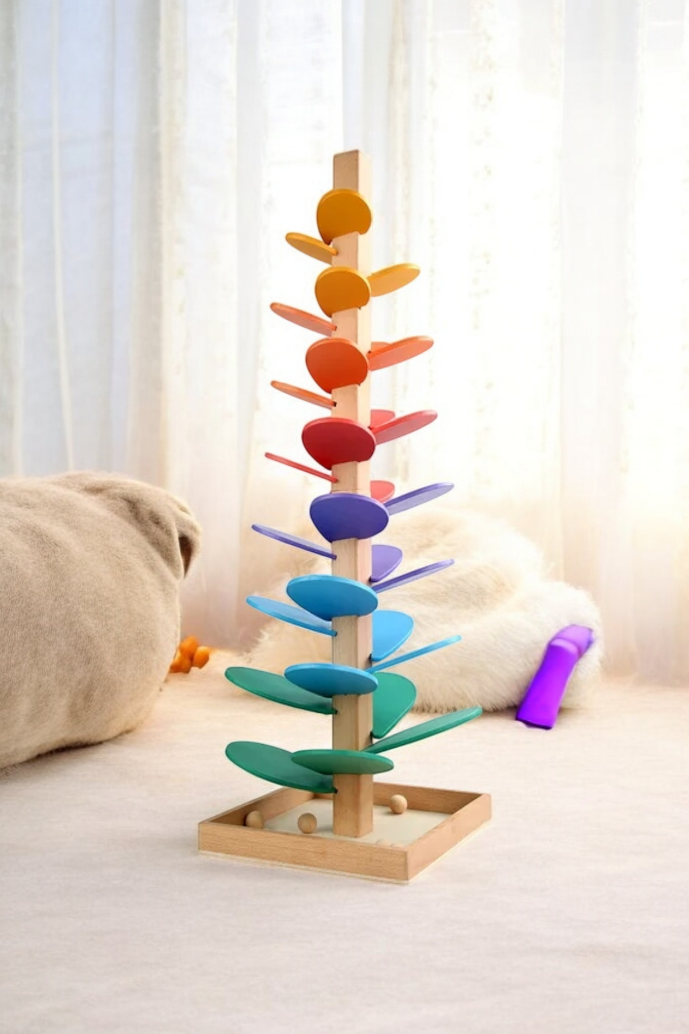 Arbre musical en bois - Cascade de boules colorées 73cm
