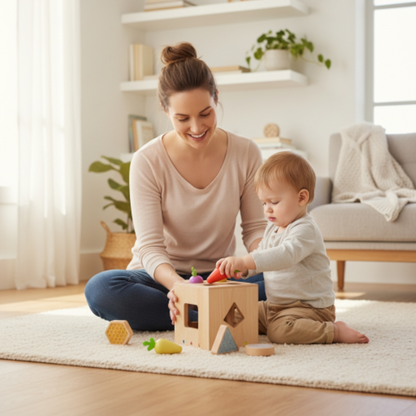 Aktivitätswürfel aus Holz – Sensorischer Würfel aus Holz – Formensortierung