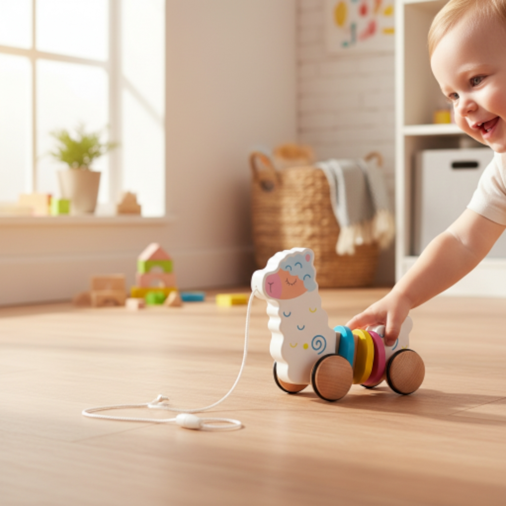 Lama à tirer en bois | Jouet à tirer en bois