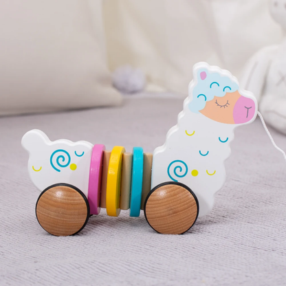 Lama à tirer en bois | Jouet à tirer en bois