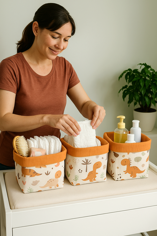 Dinosaur Waterproof Diaper Caddy - Set of 3 Reversible Caddy