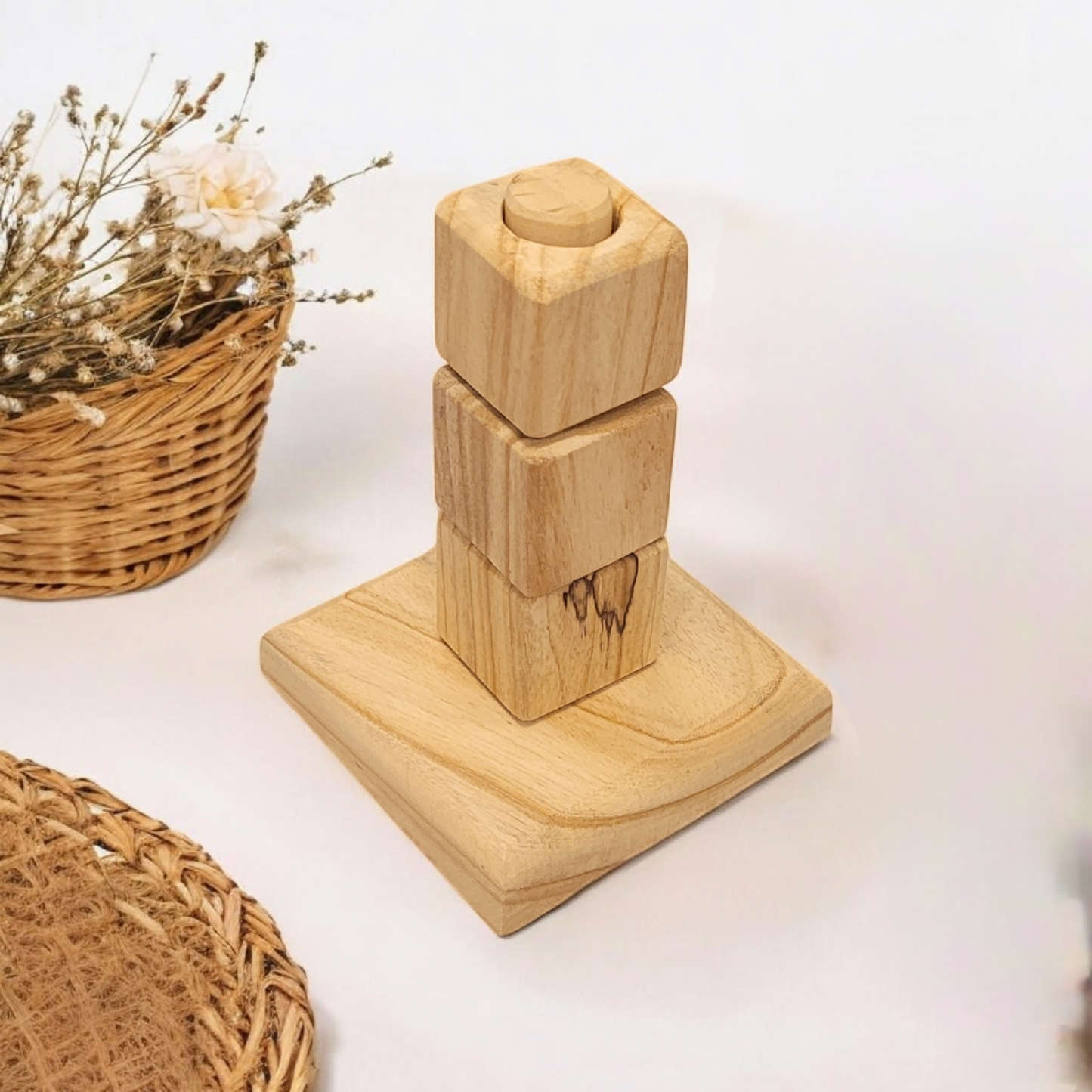 Wooden Stacking Tower - Rainbow of Circles and Squares