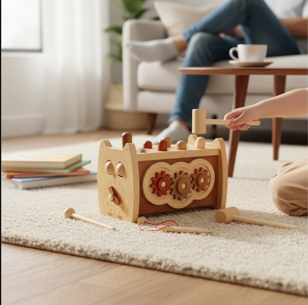 Multifunktionales Lernspielzeug aus Holz – Spiel mit einem Hammer