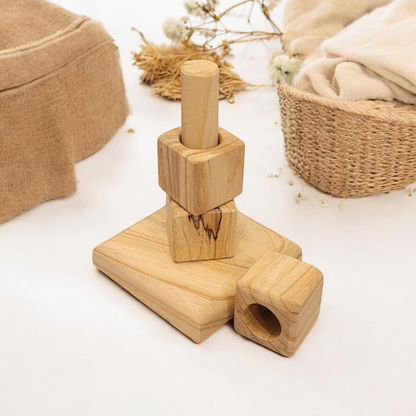 Wooden Stacking Tower - Rainbow of Circles and Squares