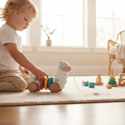 Lama à tirer en bois | Jouet à tirer en bois