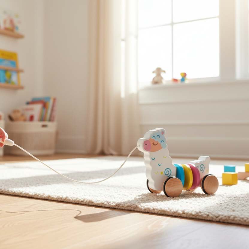 Lama à tirer en bois | Jouet à tirer en bois