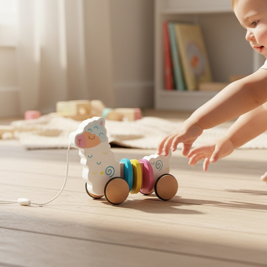 Lama à tirer en bois | Jouet à tirer en bois