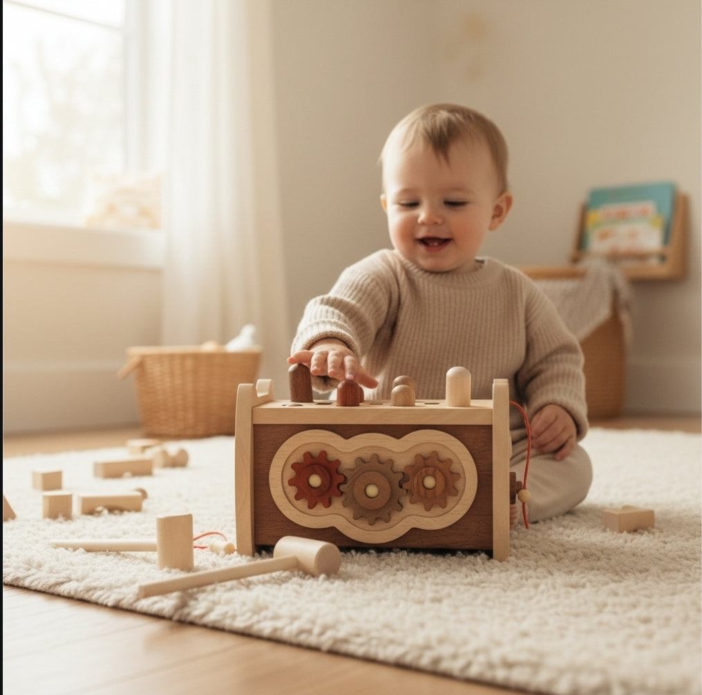 Multifunktionales Lernspielzeug aus Holz – Spiel mit einem Hammer